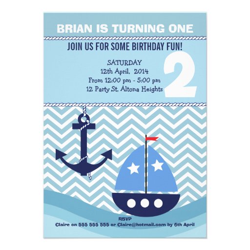 Boys Nautical 2nd Birthday Party Invitation