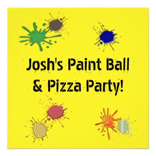 Boys Paint Ball Pizza Birthday Party Personalized Invite