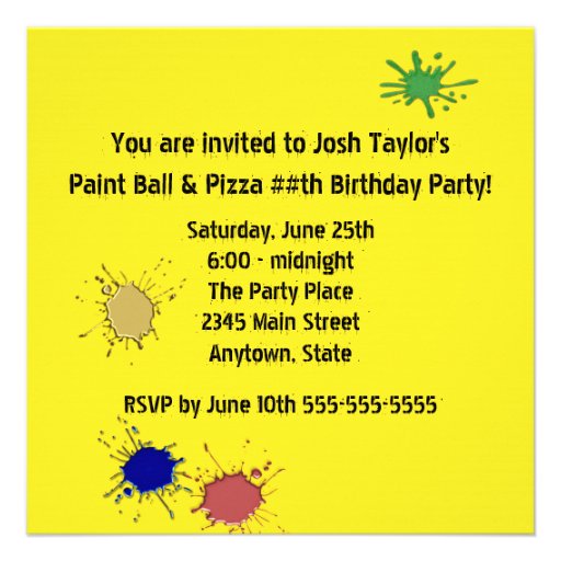 Boys Paint Ball Pizza Birthday Party Personalized Invite