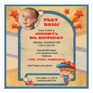 Boys Photo Baseball Birthday Custom Announcements