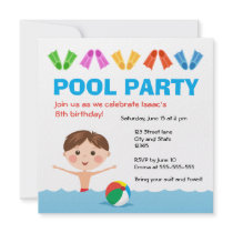 Boys pool party birthday invitation