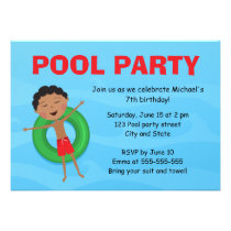 Boys pool party birthday invite african boy