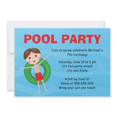  Birthday Party Invitations on Boys Pool Party Birthday Invites Boy On Inflatable Invitation