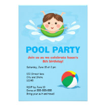 Boys pool party birthday invites - splashing boy