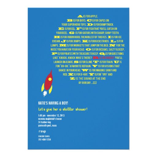 Boys Rocket Stellar Shower Invitations