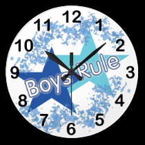 Boys Rule Blue Stars Numbered Wall Clock wall clocks