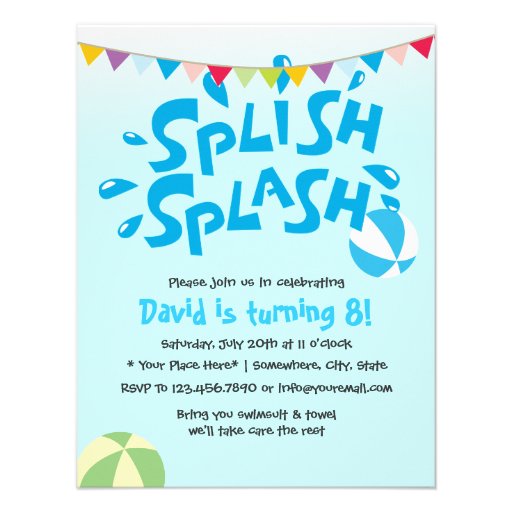 Boys Summer Splash Pool Party Birthday Personalized Invite