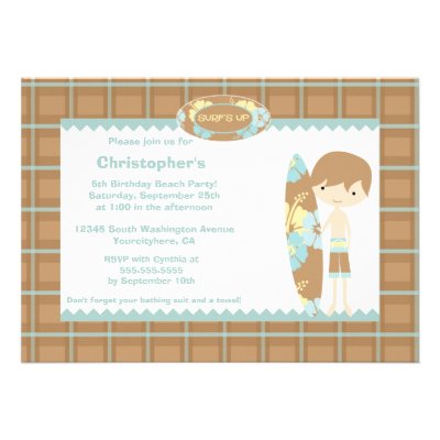 Boy's surf's up swimming birthday party invitation (10-pack)