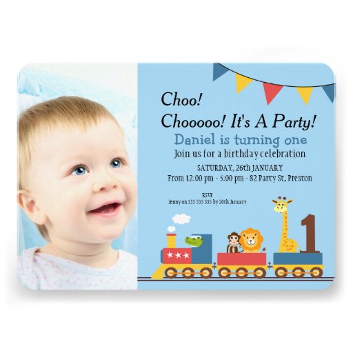 Boys Train 1st Birthday Party Invitation