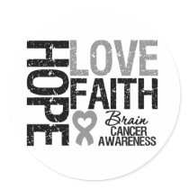 Brain Cancer Awareness Hope Love Faith Sticker