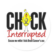 Brain Cancer Chick Interrupted stickers by awarenessgifts Brain Cancer Chick Interrupted stickers