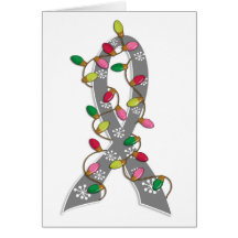 Brain Cancer Christmas Lights Ribbon Greeting Cards