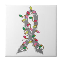 Brain Cancer Christmas Lights Ribbon Ceramic Tile