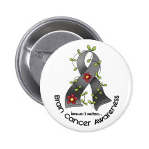 Brain Cancer FLOWER RIBBON 1 Pinback Buttons