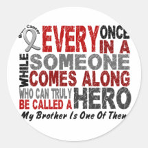 Brain Cancer HERO COMES ALONG 1 Brother Stickers