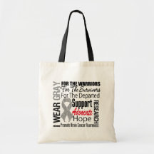 Brain Cancer I Wear Gray Ribbon TRIBUTE Bags
