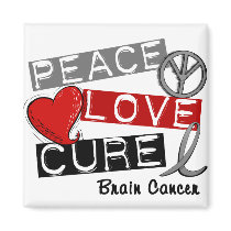 Brain Cancer PEACE LOVE CURE 1 magnets by awarenessgifts Brain Cancer PEACE LOVE CURE 1 magnets