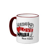 Brain Cancer PEACE LOVE CURE 1 mugs by awarenessgifts Brain Cancer PEACE LOVE CURE 1 mugs