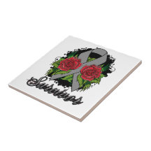 Brain Cancer Survivor Rose Grunge Tattoo Tiles
