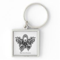 Brain Cancer Tribal Butterfly Ribbon Key Chain