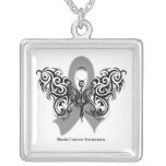 Brain Cancer Tribal Butterfly Ribbon necklaces