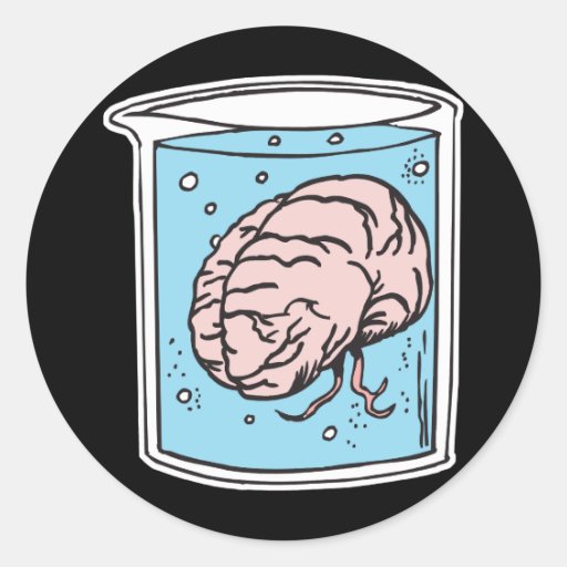 brain in a jar round sticker