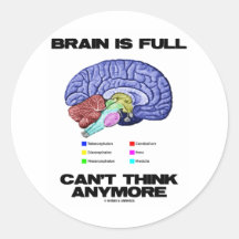 Brain Is Full Can't Think Anymore (Brain Anatomy) Round Sticker