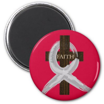 Brain &amp; Lung Cancer Faith Cross-Gray Ribbon Fridge Magnets by 