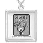 Brain Tumor Fight Like A Girl Slogan Sign necklaces