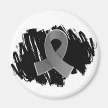 Brain Tumor Grey Ribbon With Scribble Magnets
