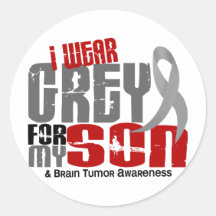 Brain Tumor I Wear Grey For My Son 6.2 Round Stickers