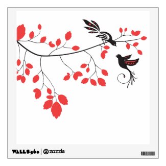 branch with cute birds wall decals coral and black