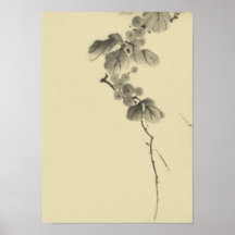 Branch with Leaves and Berries, Hokusai Japanese Print