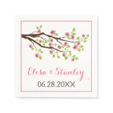 Branch with pink cherry blossoms spring wedding paper napkin