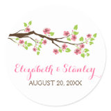 Branch with pink cherry blossoms spring wedding stickers
