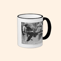 Branding horses with the pitchfork brand mugs