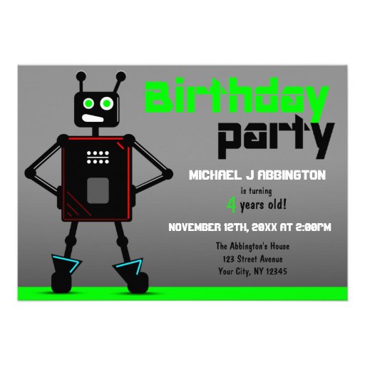 Brash Robot Boys Birthday Party Invitations