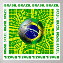 Brasil Brazil Soccer ball in the net artwork gifts Poster