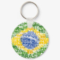 Brasil Text Flag Round Keychain