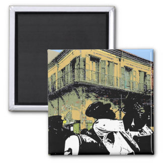 Brass Band, New Orleans Treme French Quarter Music 2 Inch Square Magnet