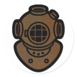 Brass Diving Helmet Round Sticker