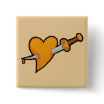 Brass Heart and Dagger Tattoo Pinback Button