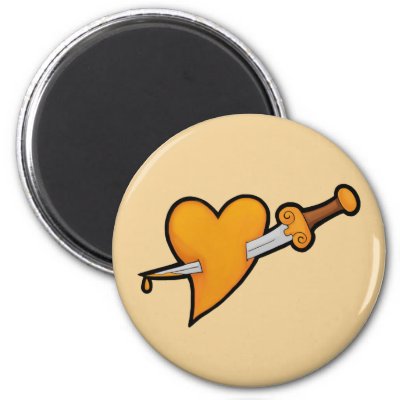 Brass Heart and Dagger Tattoo Fridge Magnets by toxiferousdark