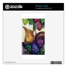 Brass Pitcher & Grapes watercolor art Skin For The iPhone 4S