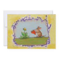 Brave Little Guy - romantic mouse rat heart flower invitations