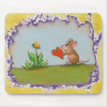 Brave Little Guy - romantic mouse rat heart flower mousepads