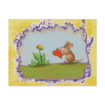 Brave Little Guy - romantic mouse rat heart flower postcards