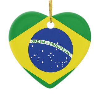 Brazil Flag Double-Sided Heart Ceramic Christmas Ornament