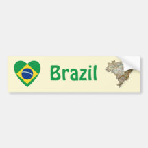 Brazil Flag Heart + Map Bumper Sticker
