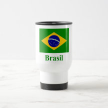 Brazil Flag with Name in Portuguese Coffee Mugs